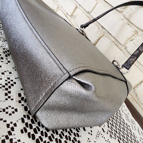 Coach | Bags | Like New Coach Metallic Mini Brooke Carryall  Like New Coach Brooke Carryall Metallic Silver Leather Shoulder Bag Handbag